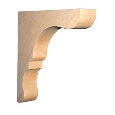 an unfinished wooden shelf bracket on a white background