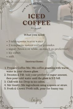 a recipe for iced coffee on a table