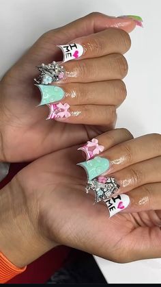 Silver Birthday Nails, French Tip Acrylic Nails, Nail Sets, Bling Acrylic Nails, Goddess Braids, Nails Inspo, Cute Acrylic Nails