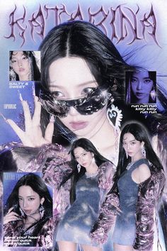 an advertisement featuring a woman with dark hair and sunglasses on her face, in front of a magazine cover