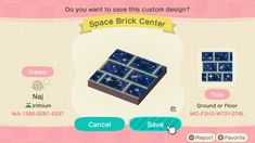 an animal crossing game screen with space brick center on the left and star map on the right