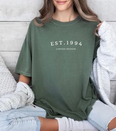 Are you looking for  30th Birthday T-shirts ? We got you! ✅ ABOUT OUR Comfort Color T-shirt 1994 Shirt ▸ 100% ring-spun US cotton for long-lasting comfort.  ▸  The garment is sewn around the finished edges with double stitching, making it long-lasting ▸  The garment is dyed after it's been constructed, giving it a soft color and texture ▸ Printed and shipped from the USA ✅ HOW TO ORDER your Personalized Birthday Shirt 1. Check our photos for sizing and color options. 📏 2. Choose your quantity. Feel free to add as many shirts as you wish! ✨ 3. Select your size and color from the drop-down menus. ✨ 4. Click "ADD TO CART" to add the shirt to your virtual cart. 🛒 5. Click "PROCEED TO CHECKOUT" to purchase your shirt. 🛒 6. Your shirt is now off to production! We will process your order and y Vintage 1992 Birthday, 1993 Sweatshirt, 1993 Tshirt, Vintage 1983 Shirt, Vintage 1992 Shirt, Personalized Birthday Shirts, Birth Year, Comfort Color, 30th Birthday