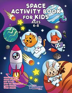 the children's space activity book for kids ages 6 - 8 is on display