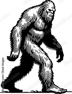 a bigfoot silhouetted in black and white