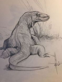 a drawing of a dinosaur sitting on the ground