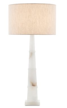 Currey and Company - 6000-0595 - One Light Table Lamp - Alabaster/Polished Nickel Reverse Painted Glass, Marble Lamp, Concrete Furniture, Traditional Lighting, White Table Lamp, Bedroom Lamps, White Table, Desk Lamps, Linen Shades