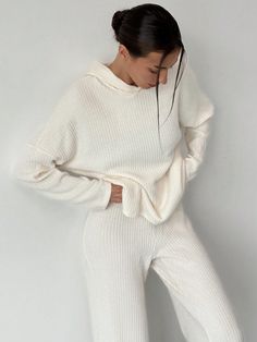 2pcs Set Fashionable Fall/Winter Casual Warm Hooded Sweatshirt And Extra Long Pants Apricot Casual    Plain  Medium Stretch  Women Clothing, size features are:Bust: ,Length: ,Sleeve Length: Solid Ribbed Knitting Casual Sweater & Pants Sets, Cheap Long Sleeve Sets For Daywear, Women Sweater Co-ords, Sheinsweat Pants, Ribbed Sweater Set, Womens Winter Loungewear, Wide Leg Pant Outfit, Knit Two Piece Set, Leg Pants Outfit