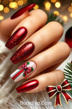 Celebrate the festive season in style with these 41 beautifully designed Christmas nails! Whether you’re after a bold look with intricate details or simple Xmas nails for an understated charm, this collection has something for everyone. From cute Xmas nails adorned with tiny snowflakes and Christmas trees to winter nails that capture the magic of December, you'll find the perfect Xmas manicure nails to complement your holiday spirit. These holiday nails are designed to make you feel merry and bright all season long! Simple Xmas Nails, Cute Xmas Nails, Plaid Nail Art, Bright Red Nails, Chic Nail Art, Plaid Nails, Manicure Nails, Winter Nail Art