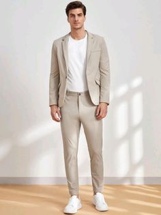 Casual Beige Blazer Outfit, Beige Fashion Men, Beige Mens Outfits, Men’s Formal Outfits, Blazer Men Outfit Casual, Neutral Wedding Guest Outfit Men, Men’s Blazer, Men Blazer Outfit Casual, Beige Blazer Outfit Men