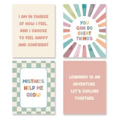 four cards with different sayings on them