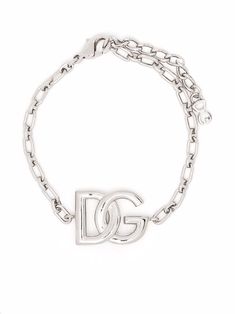 Silver brass logo-plaque chain-link bracelet from DOLCE & GABBANA featuring silver-tone logo plaque, cable-link chain and swan hook fastening. | Dolce & Gabbana Logo-Plaque Chain-Link Bracelet Designer Silver Jewelry With Logo Charm, Luxury Sterling Silver Jewelry With Logo, Silver Metal Jewelry With Metal Logo, Silver Metal Jewelry With Logo, Designer Silver Chain Bracelets, Designer Metal Chain Bracelets, Luxury Silver Jewelry With Logo, Trendy Metal Bracelets With Logo Charm, Luxury Silver Jewelry With Metal Logo