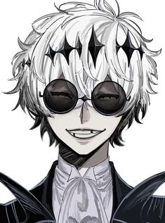 an anime character with white hair and sunglasses