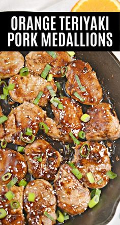 orange teriya pork medallions in a skillet