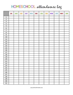 a printable homeschool attendance log is shown in the middle of this image