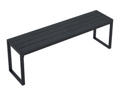 a black bench sitting on top of a white floor