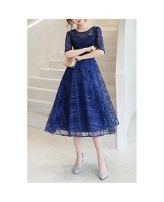 Get 10% off now! Buy striped pattern tea length party dress with half sleeves at cheap price online. Free stable shipping and pro custom service since 2009. Spring Party Dress With Half Sleeves, Blue 3/4 Length Dress For Party, Short Sleeve Tea Length Evening Dress For Spring, Elegant Summer Dress 3/4 Length, Elegant Summer Dresses With 3/4 Length, Elegant Striped Party Dress, Spring Evening Tea Length Dress With Short Sleeves, Striped Midi Length Party Dress, Striped Midi Party Dress