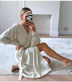 Luexco Long Knitted Wrap Robe Dress Oversize Elegance Day Dress White Sitting Knitted Wrap, Pretty Lavish, Wrap Sweater Dress, Knit Wrap Dress, Elegant Midi Dresses, Ladies Clothes, Belt Style, Wrap Midi Dress, Knit Wrap