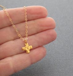 Gold Cross Necklace | Handmade Jewelry | MarciaHDesigns Hammered Cross Pendant Necklace For Gift, Hammered Cross Necklace For Gift, Tiny Cross, Gold Cross Necklace, Hammered Gold, Layering Necklace, Gold Cross, Birthday Gift Ideas, Rose Gold Necklace