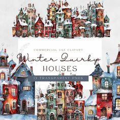 watercolor winter house clipart with text overlaying the top and below it