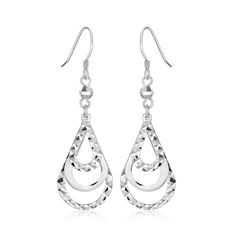 LOVCIA Premium Graduated Open Teardrop Sterling Silver Earrings with Textured Design Sterling Silver Rings Set, Large Hoop Earrings, Earring Crafts, French Wire, Dangling Earrings, Style Earrings, Toe Rings, Sterling Earrings, Sterling Ring