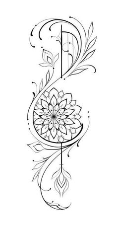 the letter p with a flower and leaves on it is shown in this tattoo design