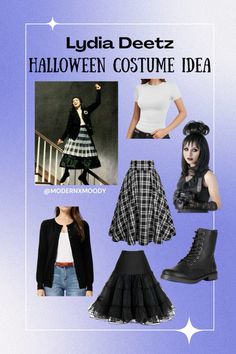 DIY Halloween Costume, Lydia Deetz Costume Beetlejuice Costume Lydia Deetz, Lydia Deetz School Uniform, Lydia Deetz Aesthetic Outfit, Halloween Costumes Lydia Deetz, Lydia Deetz Diy Costume, Beetlejuice Inspired Outfit Lydia, Lydia Costume Diy, Beetlejuice Woman Costume