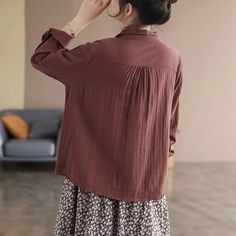 Details: Gender: Women Item Type: Blouse Material: Cotton Linen Pattern Type: Pleated Season: Spring, Autumn Style: Leisure, Daily, Retro Occasion: Going Out, Daily Size: M Length: 59.00 cm/ 23.23 " Bust: 106.00 cm/ 41.73 " Shoulder: 38.00 cm/ 14.96 " Sleeve: 56.00 cm/ 22.05 " Size: L Length: 60.00 cm/ 23.62 " Bust: 110.00 cm/ 43.31 " Shoulder: 39.00 cm/ 15.35 " Sleeve: 57.00 cm/ 22.44 " Size: XL Length: 61.00 cm/ 24.02 " Bust: 114.00 cm/ 44.88 " Shoulder: 40.00 cm/ 15.75 " Sleeve: 58.00 cm/ 22. Casual Long Sleeve Solid Color Blouse, Daywear Solid Color Blouse, Casual Solid Color Long Sleeve Blouse, Casual Long Sleeve Solid Blouse, Casual Solid Long Sleeve Blouse, Solid Color Non-stretch Blouse For Fall, Casual Non-stretch Long Sleeve Shirt, Non-stretch Casual Blouse, Casual Solid Non-stretch Shirt