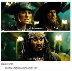 the pirates and captain jack sparrow are both talking to each other in this funny meme