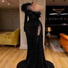 Luxury Chic Glitter Sequins Feather Beads Ruffles Prom Dress Sequin Prom Dresses BlissGown Long Sleeve Mermaid Prom Dress, Dresses High Neck, Chic Prom Dresses, Ruffle Prom Dress, Robes D'occasion, Special Occasion Gowns, Mermaid Prom Dress, فستان سهرة, Black Evening Dresses