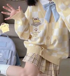 credit: thekawaiifactory on instagram Sanrio Outfits, Aesthetic Sanrio, Hip Hop Fashion 90s, Cardigan Y2k, Ulzzang Korea, 90s Fashion Grunge, Plaid Cardigan