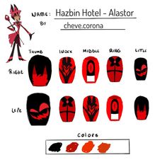 Nail art inspired by Alastor from Hazbin Hotel ❤️🖤 Pretty spooky, ain it? LOVE IT! And LOVE HIM!  #alastor #alastorhazbinhotel #hazbinhotelfanart #hazbinhoteloc Band Nails, Blue Nail Art, Really Cute Nails, Almond Acrylic Nails, Nails Desing, Gel Nail Designs, Fabulous Nails