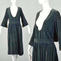 Medium 1910s Dress Edwardian Silk Velvet Beaded VTG | eBay 1910s Dress, Smoky Blue, Casual Day Dresses, Yellow Silk, Sailor Collar, 50s Dresses, Sleeve Midi Dress, Midi Dress With Sleeves, Green And Yellow