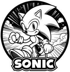 the sonic logo in black and white, with an image of a cat on it