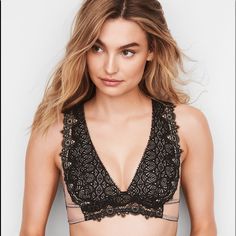 New With Tags Victoria's Secret Dream Angels Chantilly Lace Plunge Bralette Black (D6s) $39.50 Made To Be Seen: With Intricate Chantilly Lace And Sheer Mesh At The Sides, This Sexy Style Is Also Lined For No-Show Through. Lightly Lined For Shape Wireless Cups Pulls On; No Closure Plunge Neckline Back Lace Detail Hand Wash Imported Nylon/Polyester/Spandex Dg-372-913 **I Give An Automatic 15% Discount When You Bundle 2 Or More Items! Victoria's Secret Low-cut Bra For Night Out, Victoria's Secret Triangle Top With Built-in Bra, Fitted Lace V-neck Bra, Victoria's Secret Sheer Lace Bra, Victoria's Secret V-neck Lace Trim Camisole, Victoria's Secret Black Lace Bra, Victoria's Secret Black V-neck Sleepwear, Cup Pulls, Black Bralette