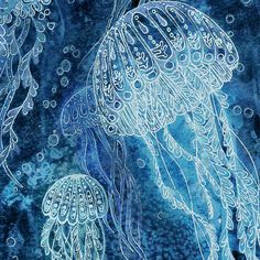 two jellyfish swimming in the ocean with bubbles greeting card by anasiaa art