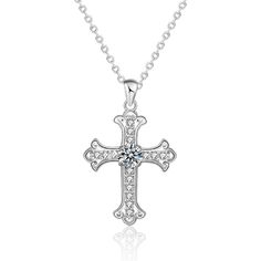 Moissanite Cross Pendant Necklace in 925 Sterling Silver Embrace the timeless symbol of faith, spirituality, and devotion with our exquisite pieces inspired by the sacred cross. Each design in our collection is meticulously crafted to honor the significance of the cross and serve as a beautiful reminder of one's beliefs and values. Material: Solid 925 Sterling Silver Certified Moissanite Finish: Hypoallergenic 950 Platinum (Pt 950) Plating Dimensions: 0.5 - 1.0 ct, Color D, VVS1 moissanite All o Diamond Cross Necklace, Moissanite Pendant, Friend Jewelry, Christmas Necklace, Best Friend Jewelry, Moissanite Necklace, Necklace Accessories, Moissanite Jewelry, Diamond Cross