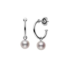 Classic Akoya Cultured Pearl Semi Hoop Earrings Mikimoto Earrings, Mikimoto Jewelry, Hoop Dangle Earrings, White Gold Hoops, Mikimoto Pearls, Pearl Jewelry Sets, Pearl Collection, Pearl Set, Akoya Pearls