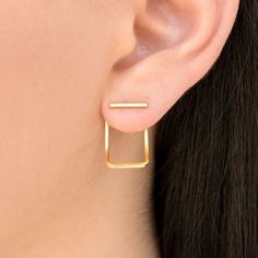 Gold Ear Jacket, Jacket Earrings, Double Sided Earrings, Front Back Earrings, Ear Jacket Earring, Earring Jackets, Minimal Earrings, Ear Jacket, Minimalist Earrings