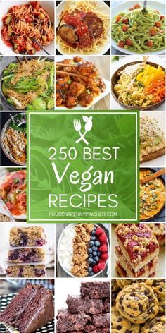 the best vegan recipes to eat for dinner and desserts with text overlay