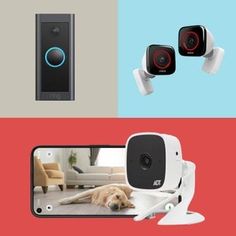 an image of two smart cameras and a dog laying on the floor next to each other