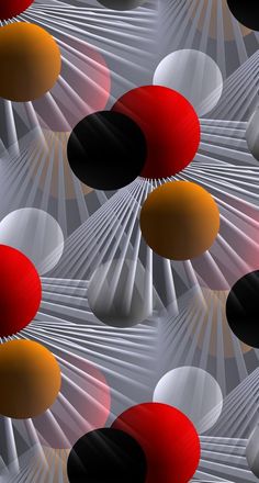 an abstract background with red, black, and white circles