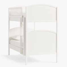 Designed to fit small spaces, the subtle molding on its curved backboard makes our Austen Twin-over-Twin Bunk Bed a classic centerpiece in your little ones' room. It was constructed from made-to-last materials to ensure safety, stability and longevity. HOW IT IS CONSTRUCTED Crafted with engineered wood and MDF (medium density fiberboard). Expertly constructed with mortise-and-tenon and tongue-and-groove joinery for high quality structural integrity. Hardwood frame is kiln-dried to prevent warpin Bunk Beds Pottery Barn Kids, Extra Wide Dresser, Single Bunk Bed, Diy Bunk Bed, Bunk Bed Loft, Kids Loft Beds, Bedding Inspiration, Twin Loft Bed, Top Bunk