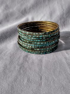 Brass Bangle, Stacked Bangles, Cloisonne Enamel, Set Vintage, Purple Floral, Mix And Match