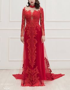 Red Bridal Ao Dai | Custom Made Vietnamese Bridal Dress (#TATIA) | Dream Dresses by P.M.N. Bridal Ao Dai, Wedding Ao Dai, Red Ao Dai, Ao Dai Vietnamese, Beautiful Party Dresses, Chiffon Pants, Vietnamese Traditional Dress, Vietnamese Dress, Khmer Wedding