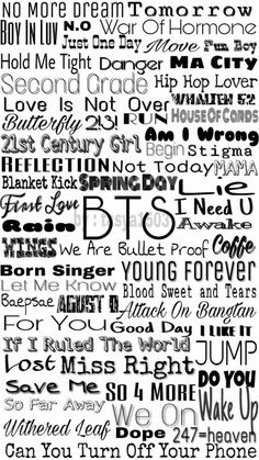 a black and white photo with words written in different font styles, including the word love