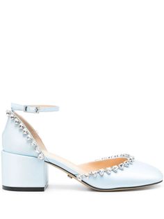 sky blue satin weave crystal embellishment logo-engraved buckle logo at the sole almond toe buckle-fastening ankle strap branded leather insole low block heel leather outsole This piece comes complete with a protective dust bag.Heel 2,2 in / 5,5 cmGender: WomenMaterial: OUTER: FABRIC 100% SOLE: CALF LEATHER 100% LINING: CALF LEATHER 100%Color: CLEAR BLUEMade in: ITProduct ID: R24-S0487-CRP-952SATINSKYBLUE*Import tax/duty will be calculated at checkout (If applicable) Blue Pumps, Satin Pumps, Low Block Heels, Pumps Flat, Crystal Embellishment, Blue Satin, High Heel Pumps, Aesthetically Pleasing, Leather Accessories