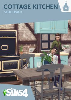 the cottage kitchen stuff pack is shown in this screenshot from sims4u