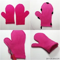 four images show how to make oven mitts