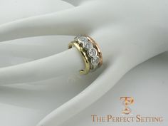 tri gold hammered ring with diamond Unique Yellow Gold Engagement Ring, 5 Stone Diamond Ring, Wide Band Diamond Rings, Bezel Set Diamond Ring, Hammered Wedding Bands, Diamond Band Engagement Ring, Stacked Wedding Rings, Stone Diamond Ring, Bezel Set Diamond