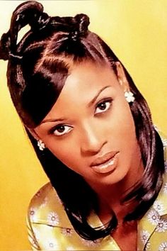 2000s Black Hair Magazine, Half Up Half Down Hair 90s, 90s Beyonce, 90 Hairstyles, Old School Hairstyles, 1990s Hairstyles, Black Hair 90s, 2000s Hairstyles, Black Hair Magazine